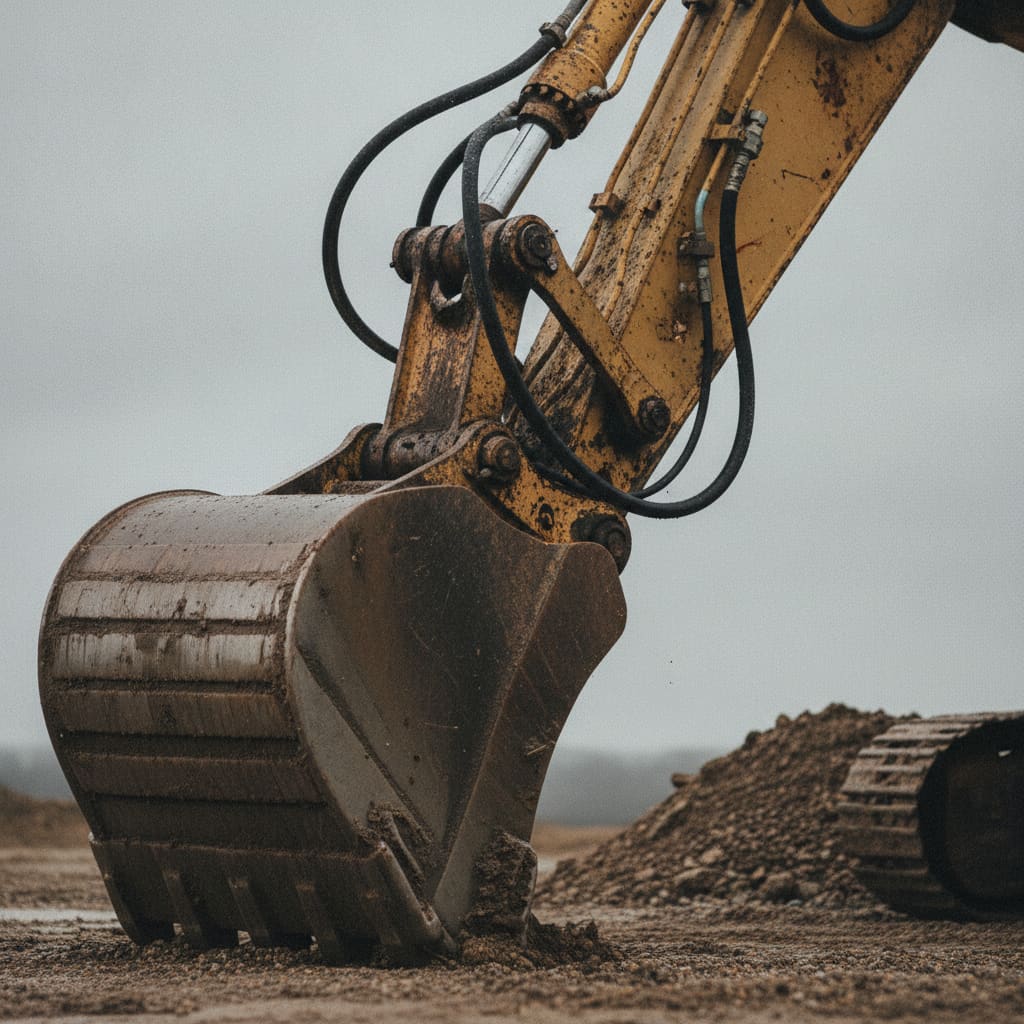 Close view of demolition machinery shown for context