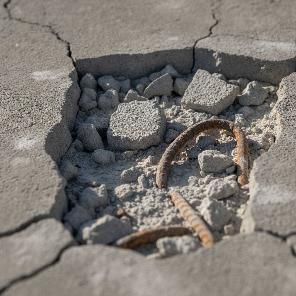Broken concrete material shown for context