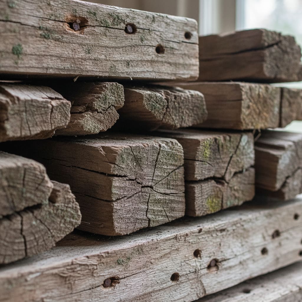 Recovered timber material shown for context
